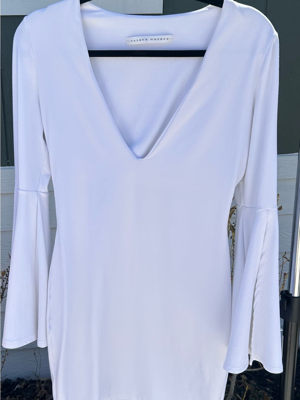 Susana Monaco white Deep V Bell Sleeve dress